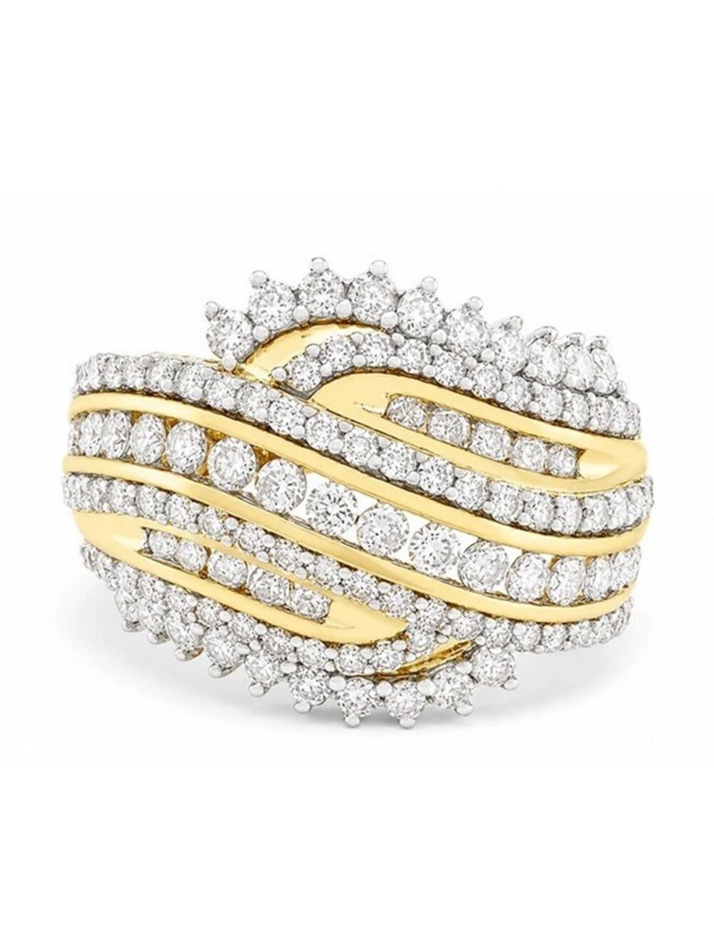 Genuine 3.14 Cts Spiral Diamonds Ring 10k Gold